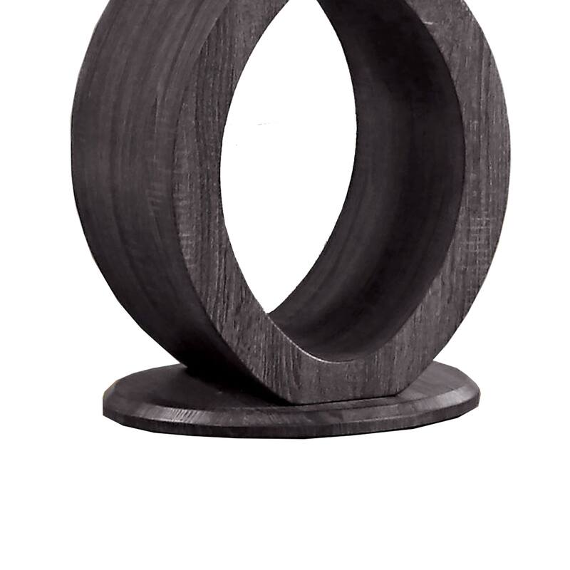 Tempered Glass Top End Table with O Shape Wooden Shape Base, Gray