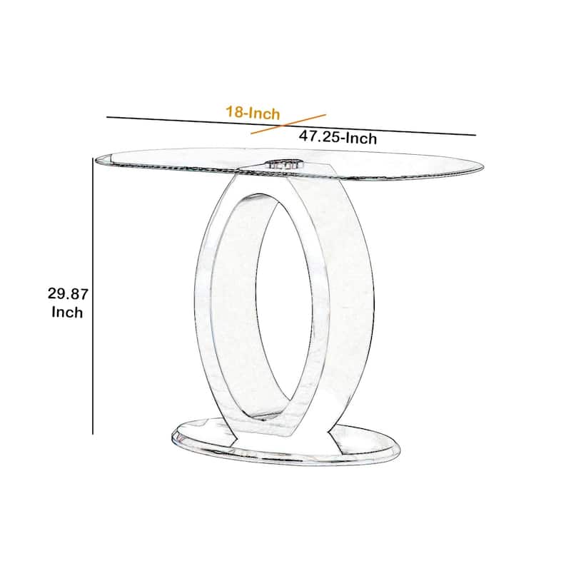 Contemporary Tempered Glass Top Sofa Table with O Shape Base, White