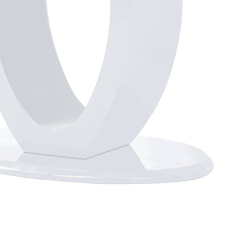 Contemporary Tempered Glass Top Sofa Table with O Shape Base, White