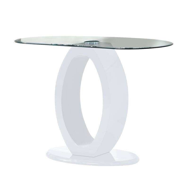 Contemporary Tempered Glass Top Sofa Table with O Shape Base, White