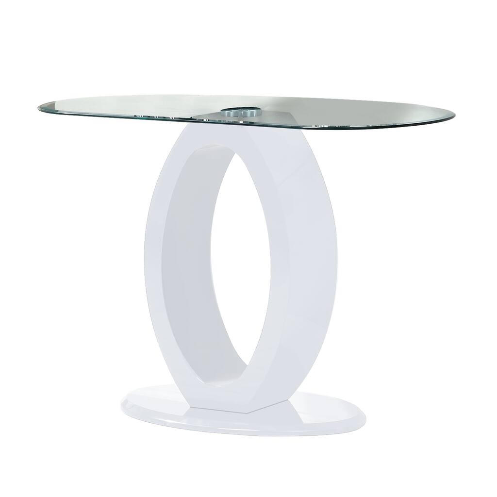 Contemporary Tempered Glass Top Sofa Table with O Shape Base, White