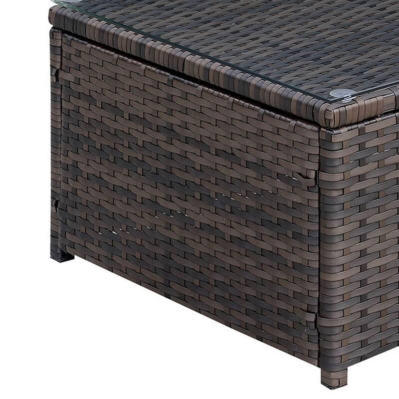 Rectangular Faux Rattan and Aluminum Coffee Table with Glass Top, Brown