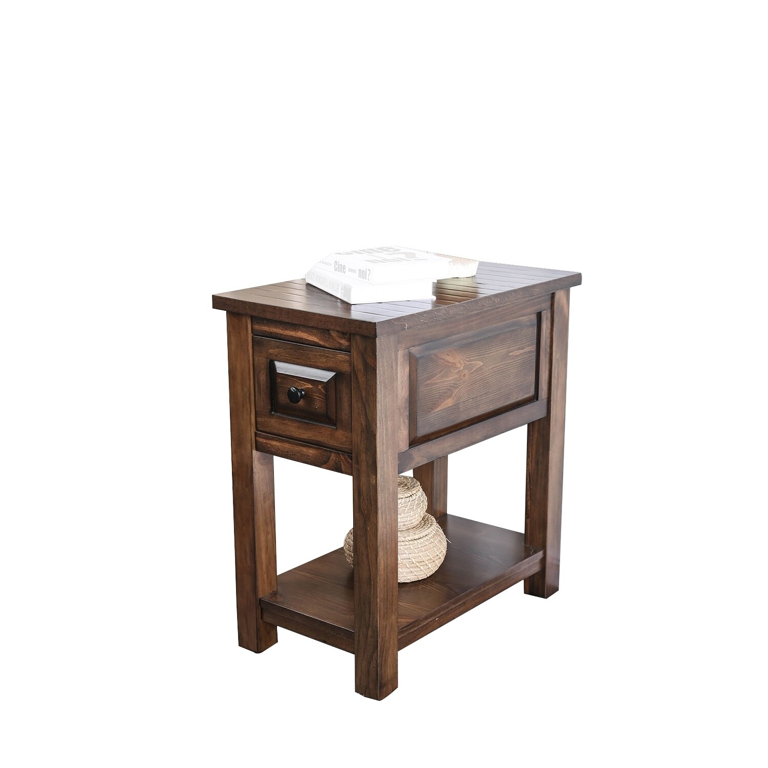 Shop Transitional Side Table With Plank Top And 1 Drawer Walnut Brown On Sale Overstock 30922174