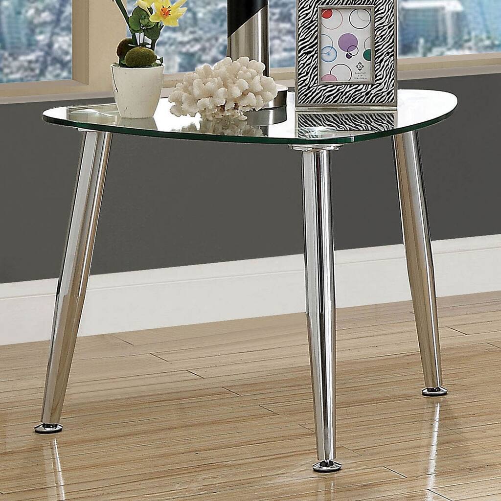 Contemporary End Table with Curved Triangular Table Top, Silver