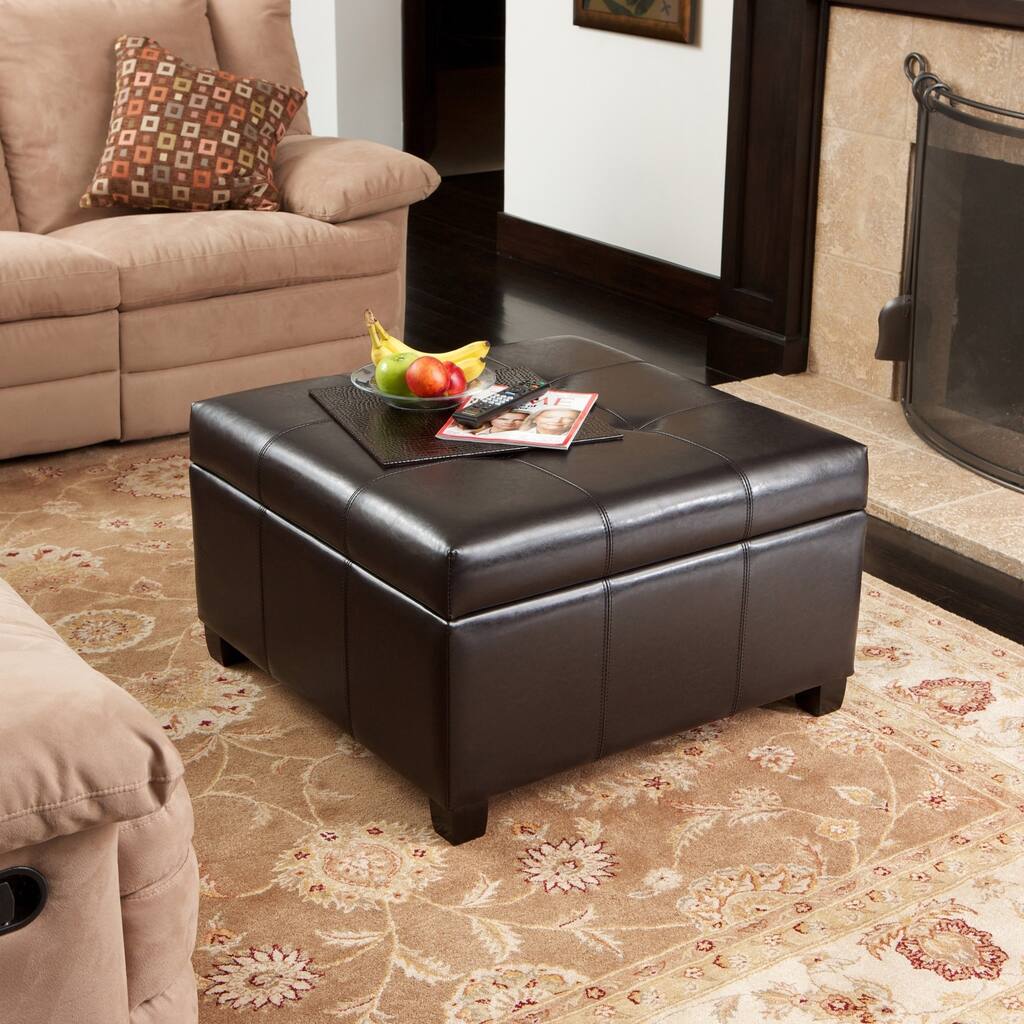 Richmond Espresso Bonded Leather Storage Ottoman by Christopher Knight Home