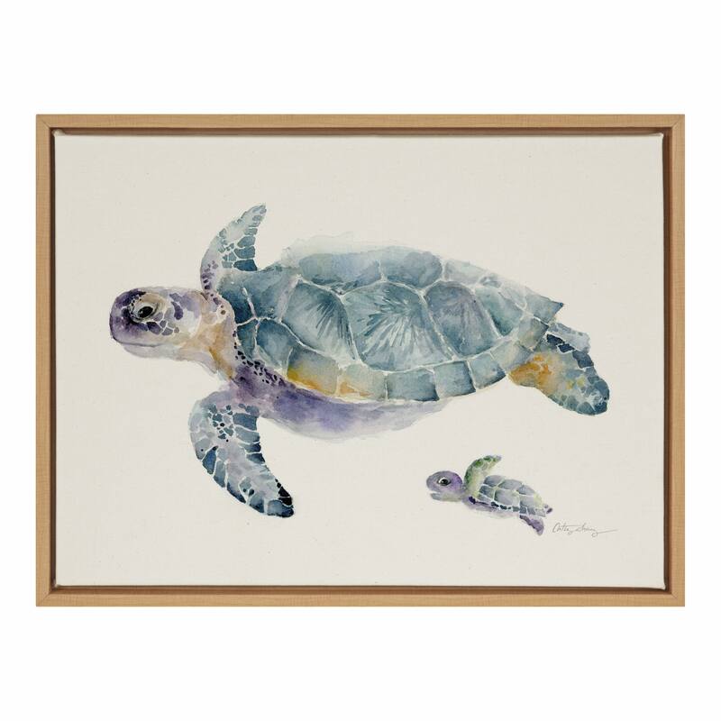 Kate and Laurel Sylvie Swim Along with Me Framed Canvas by Cathy Zhang - 18x24 - Plastic - Brown