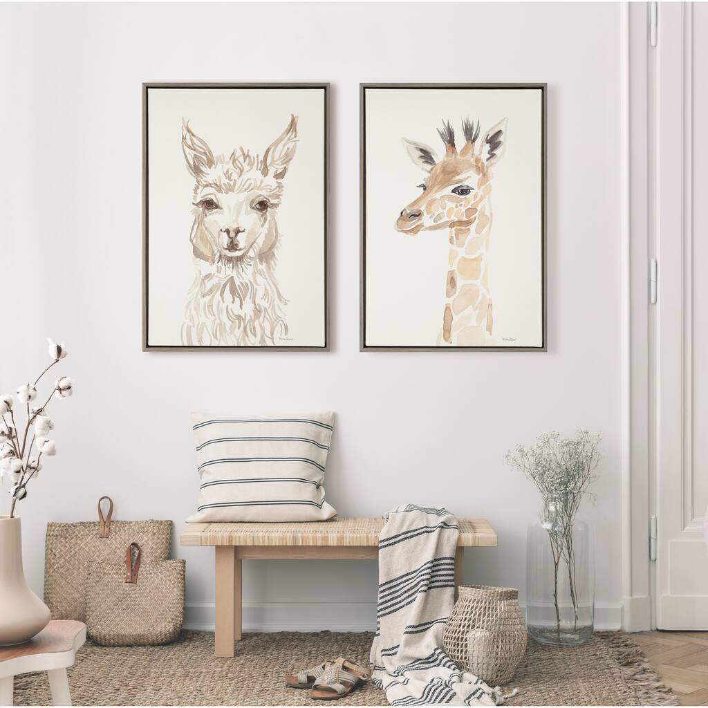 Kate and Laurel Sylvie Watercolor Giraffe Canvas by Patricia Shaw