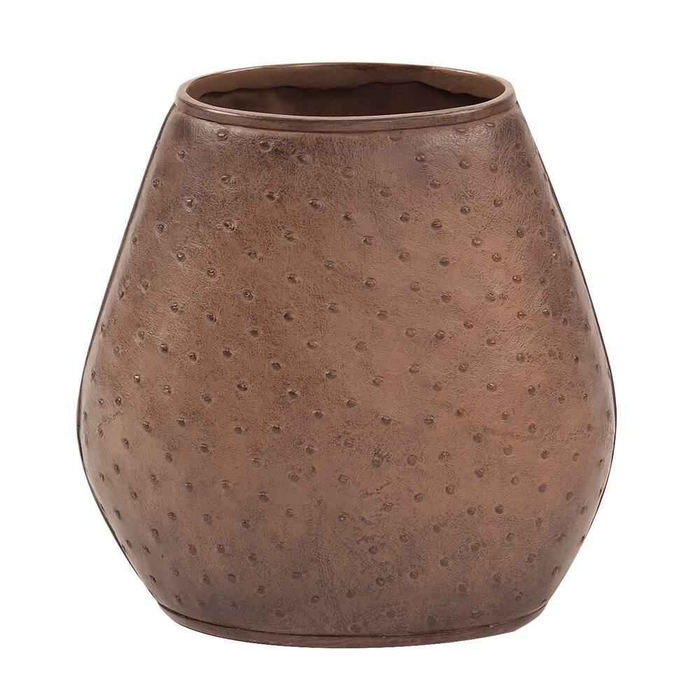 Walnut Brown Faux Leather Ostrich Vase, Small
