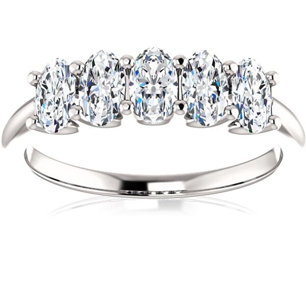 1 1/2Ct Oval Moissanite Marquise Wedding Ring in White Gold. Opens flyout.