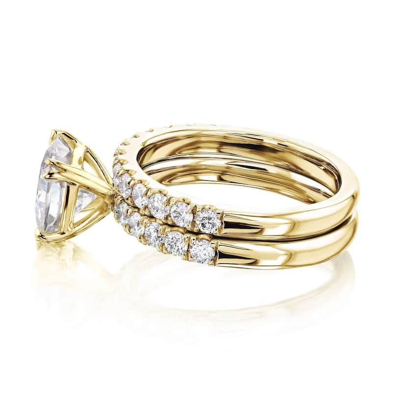 Kobelli 2.9 Carats Moissanite & Natural Diamond 14k Solid Gold Comfort Fit French Pavé Lyon 2pc Bridal Set
