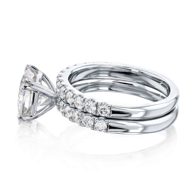 Kobelli 2.9 Carats Moissanite & Natural Diamond 14k Solid Gold Comfort Fit French Pavé Lyon 2pc Bridal Set