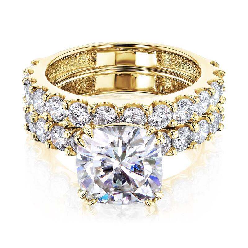 Annello by Kobelli Lorraine Luxe 14k Solid Gold Moissanite and Natural Diamond Shared U-Prongs Bridal Set (HI/VS, HI/I)