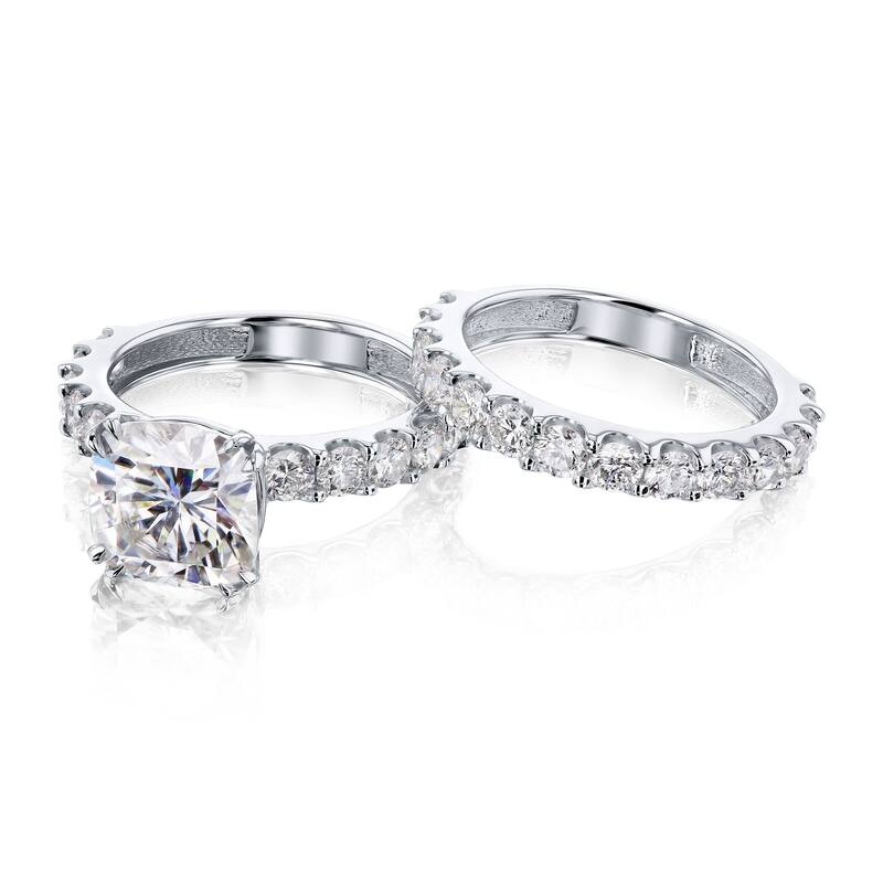 Annello by Kobelli Lorraine Luxe 14k Solid Gold Moissanite and Natural Diamond Shared U-Prongs Bridal Set (HI/VS, HI/I)