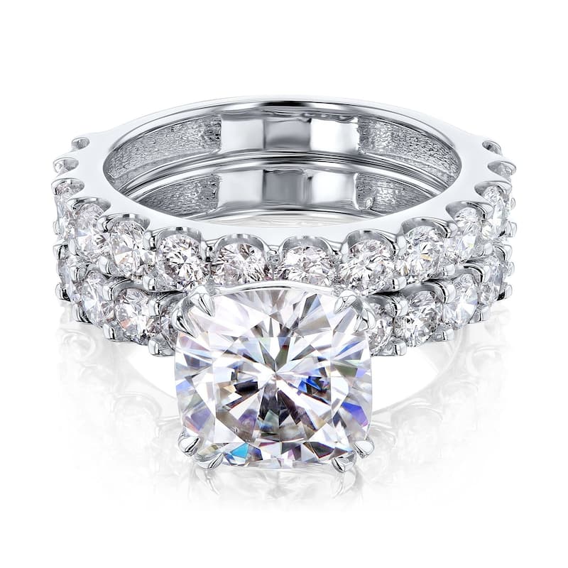 Annello by Kobelli Lorraine Luxe 14k Solid Gold Moissanite and Natural Diamond Shared U-Prongs Bridal Set (HI/VS, HI/I) - 6.5 - White
