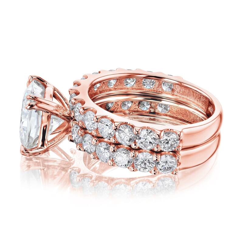Annello by Kobelli Lorraine Luxe 14k Solid Gold Moissanite and Natural Diamond Shared U-Prongs Bridal Set (HI/VS, HI/I)