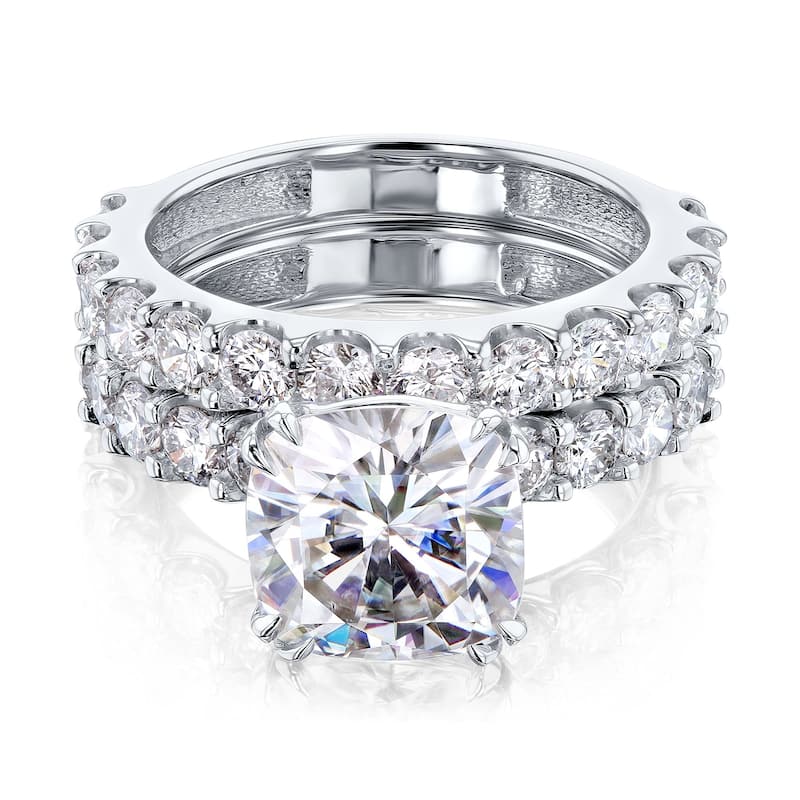 Annello by Kobelli Lorraine Luxe 14k Solid Gold Moissanite and Natural Diamond Shared U-Prongs Bridal Set (HI/VS, HI/I)