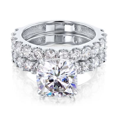 Annello by Kobelli Lorraine Luxe 14k Solid Gold Moissanite and Natural Diamond Shared U-Prongs Bridal Set (HI/VS, HI/I)
