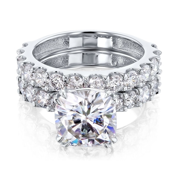 Annello by Kobelli 14k Gold 4-5/8ct TGW Cushion Moissanite and Natural White Diamond Shared U-Prong Bridal Set (FG/VS, HI/I). Opens flyout.