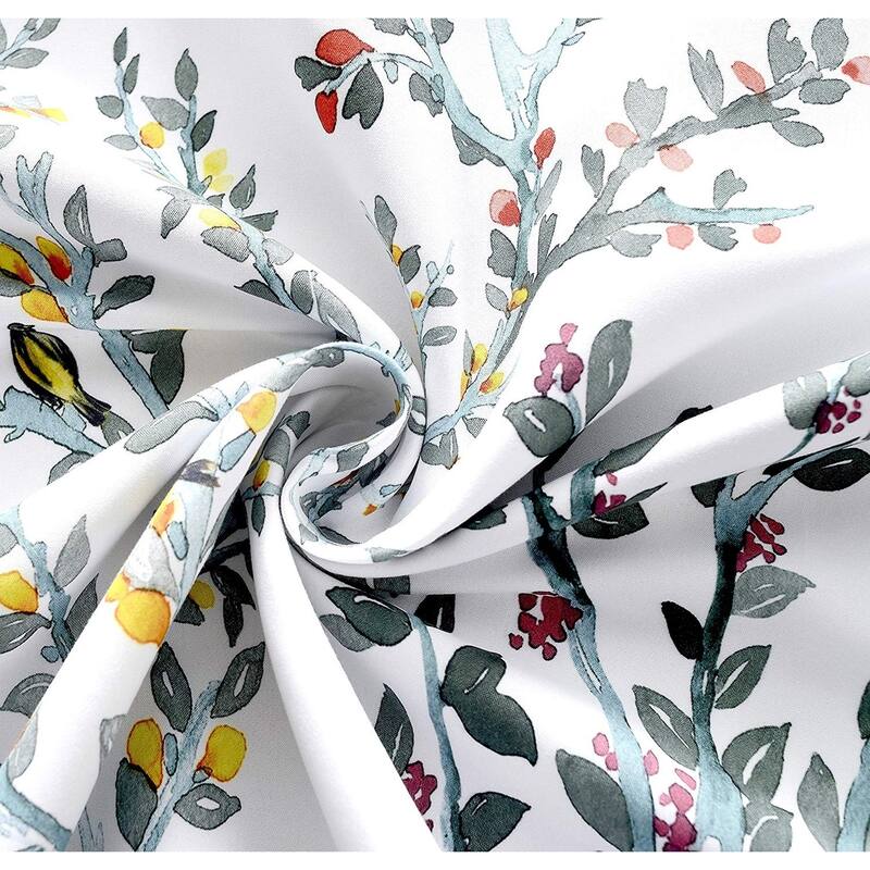 DriftAway Jasmine Watercolor Branch Botanical Semi Sheer 3 Pieces Rod Pocket Kitchen Window Curtain Set