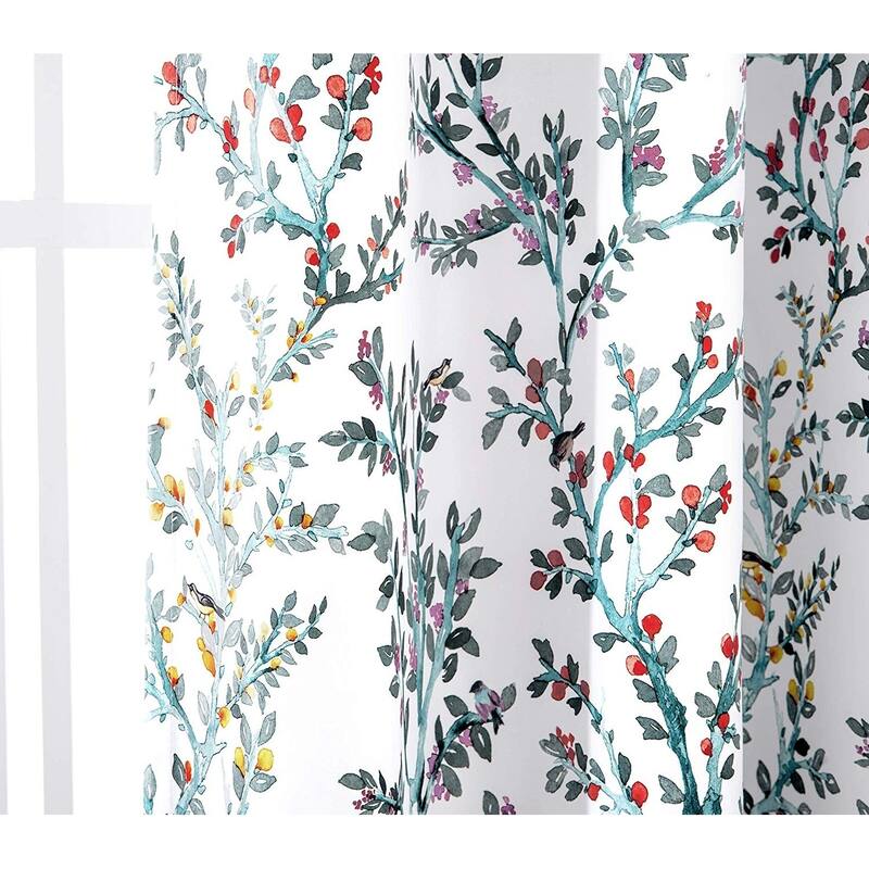 DriftAway Jasmine Watercolor Branch Botanical Semi Sheer 3 Pieces Rod Pocket Kitchen Window Curtain Set