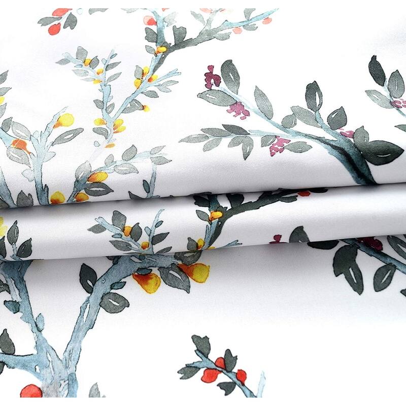 DriftAway Jasmine Watercolor Branch Botanical Semi Sheer 3 Pieces Rod Pocket Kitchen Window Curtain Set
