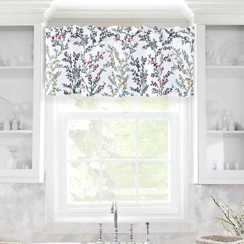 DriftAway Jasmine Watercolor Branch Botanical Lined Window Curtain Valance Pair - 52'' width x 18'' length