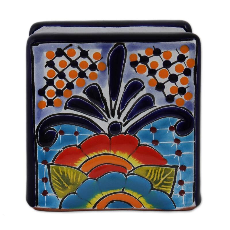 NOVICA Handmade Raining Flowers Ceramic Napkin Holder (Mexico)