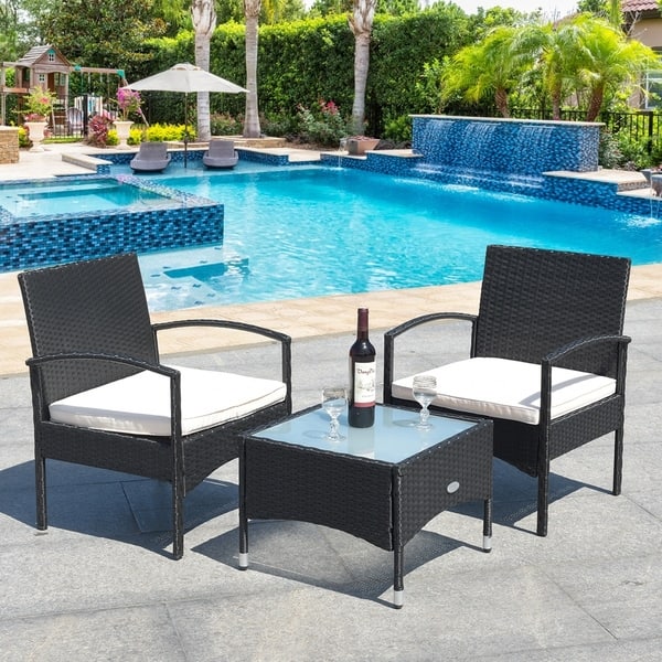 Shop Black Friday Deals On Outdoor Rattan Table And Chairs Set Wicker Furniture Set Of 3 Black On Sale Overstock 30931944