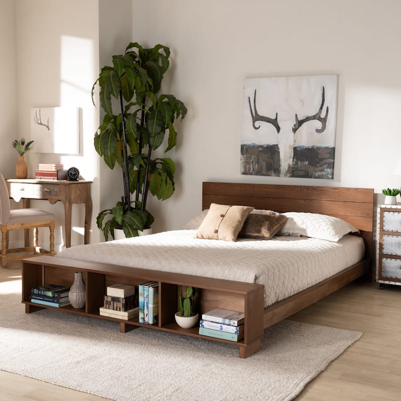 Carbon Loft Dehaney Ash Walnut Finish Platform Bed with Shelves