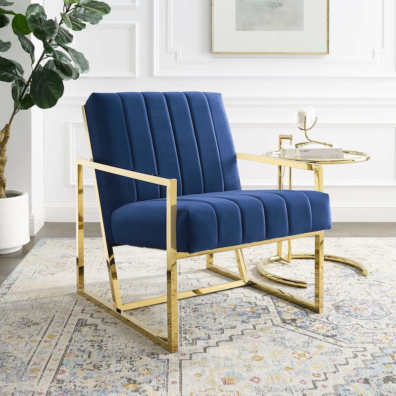 Inspire Channel Tufted Performance Velvet Armchair - Navy