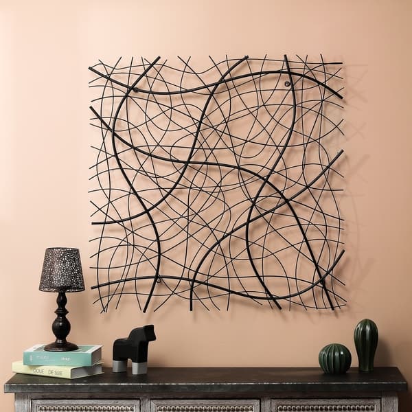 Large Black Abstract Square Metal Wall Decor Includes Hardware