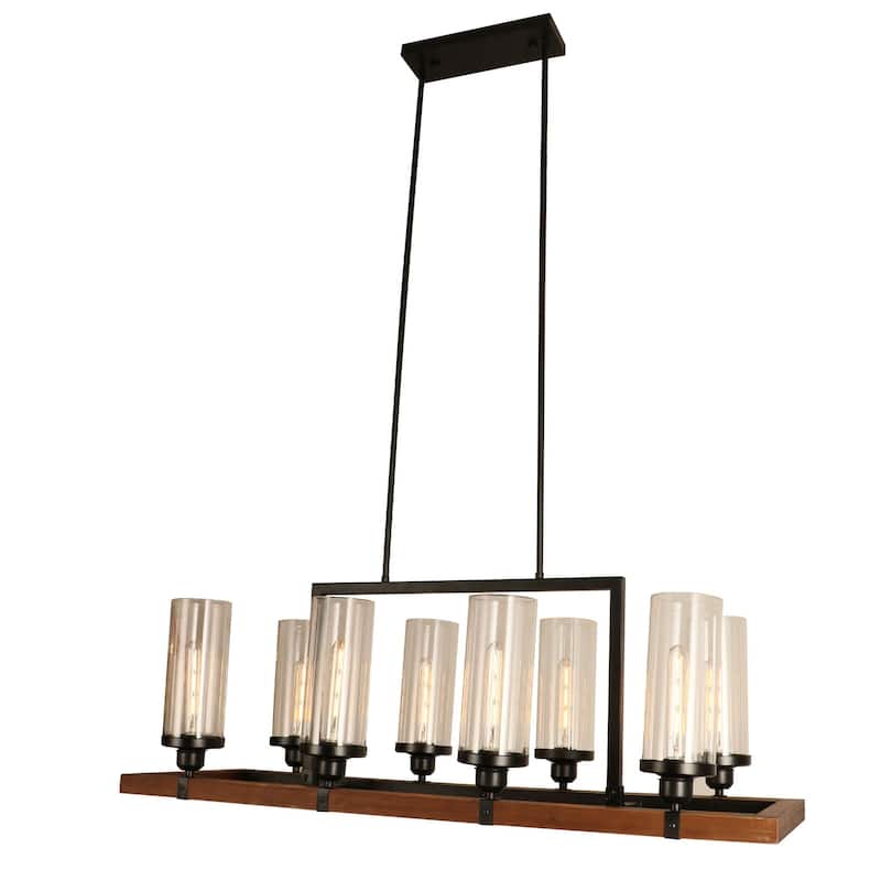 Baneli Forged Black 8-Light Kitchen Island Chandelier with Clear Glass Shades