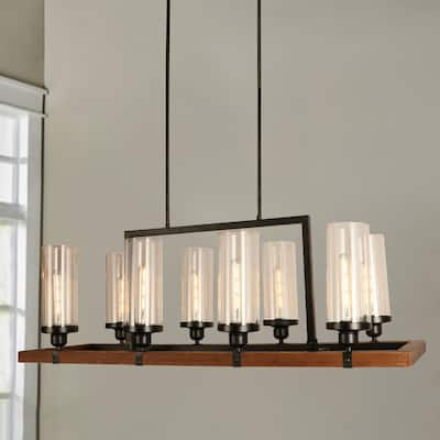 Baneli Forged Black 8-Light Kitchen Island Chandelier with Clear Glass Shades