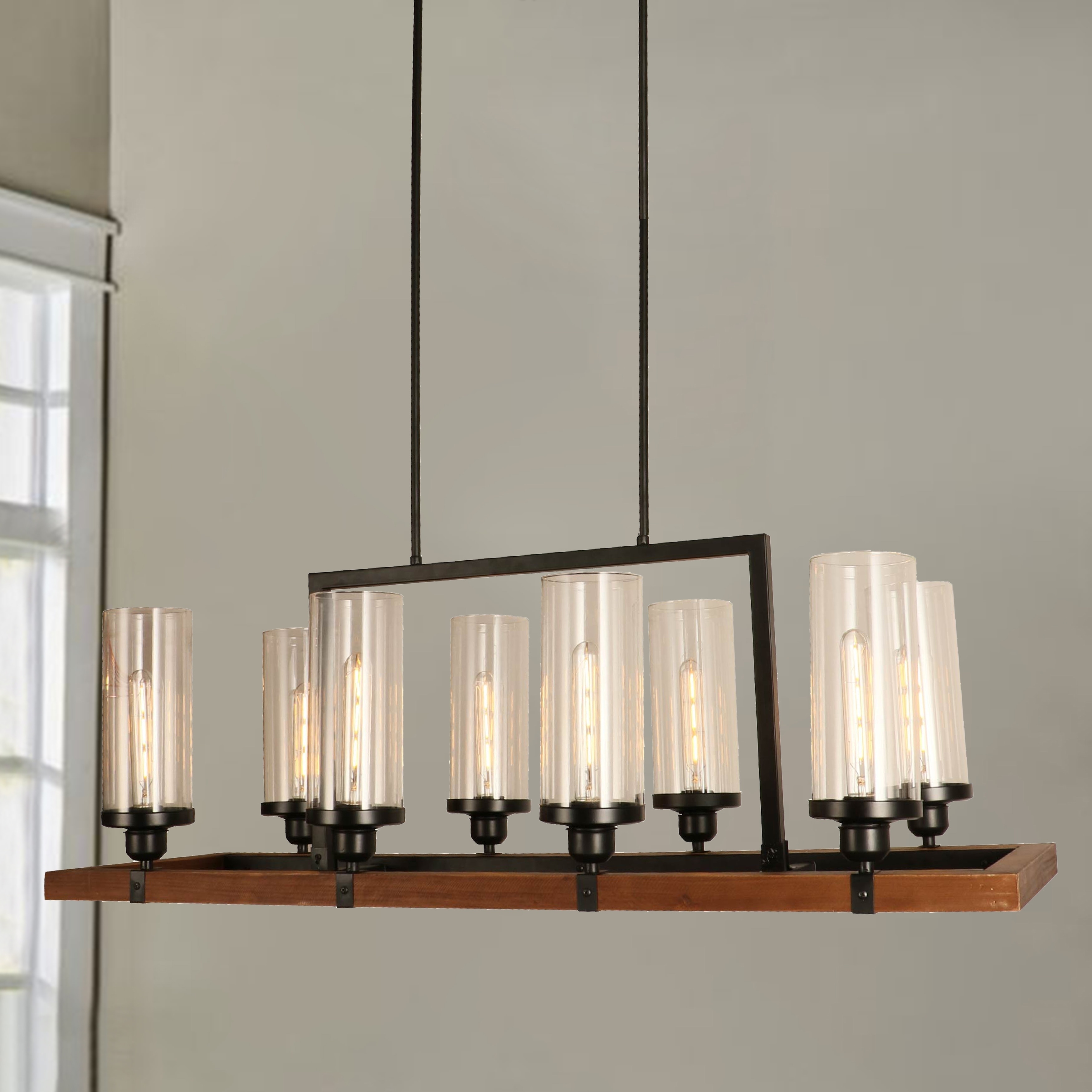 Warehouse of Tiffany Baneli Forged Black 8-Light Kitchen Island Chandelier with Clear Glass Shades