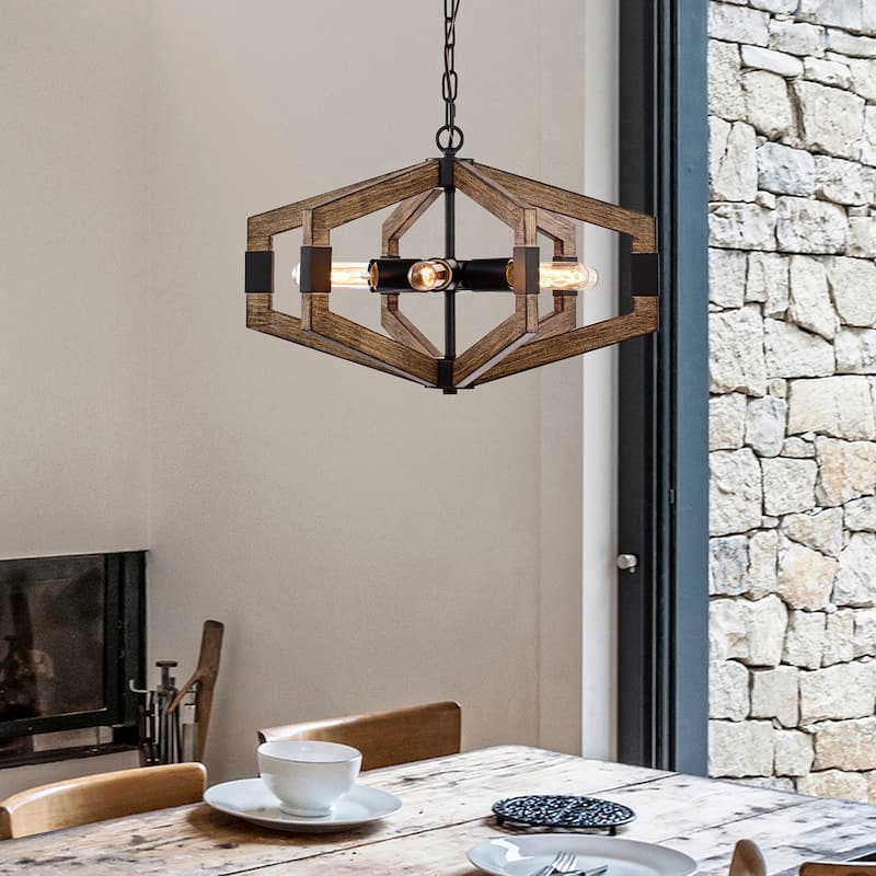 Kraven Imitation Wood Grain 6-Light Abstract Chandelier