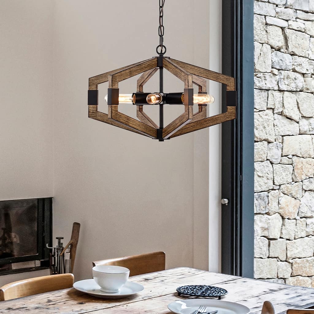 Kraven Imitation Wood Grain 6-Light Abstract Chandelier