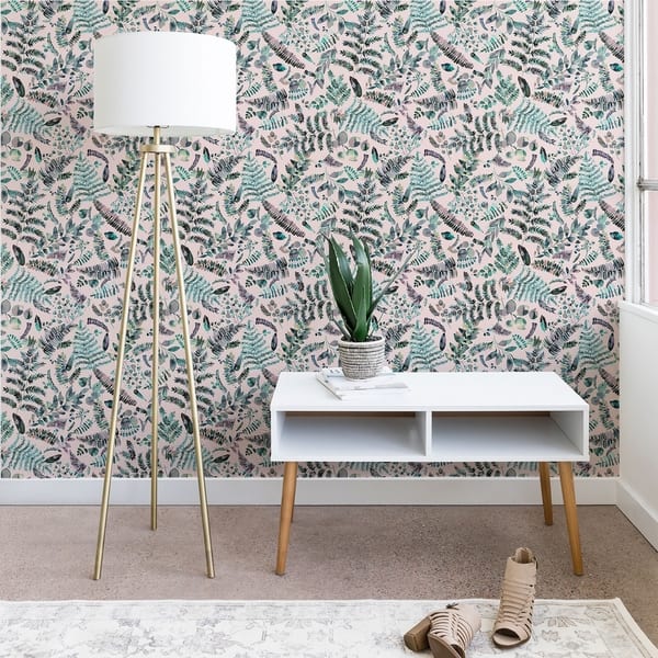 Deny Designs Botanical Plants Aqua Pink Wallpaper - Overstock - 30932976