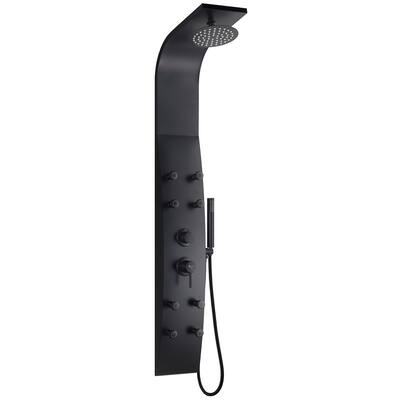 57 In. 8 Jet Black Painted Stainless Steel Multifunction Shower Panel