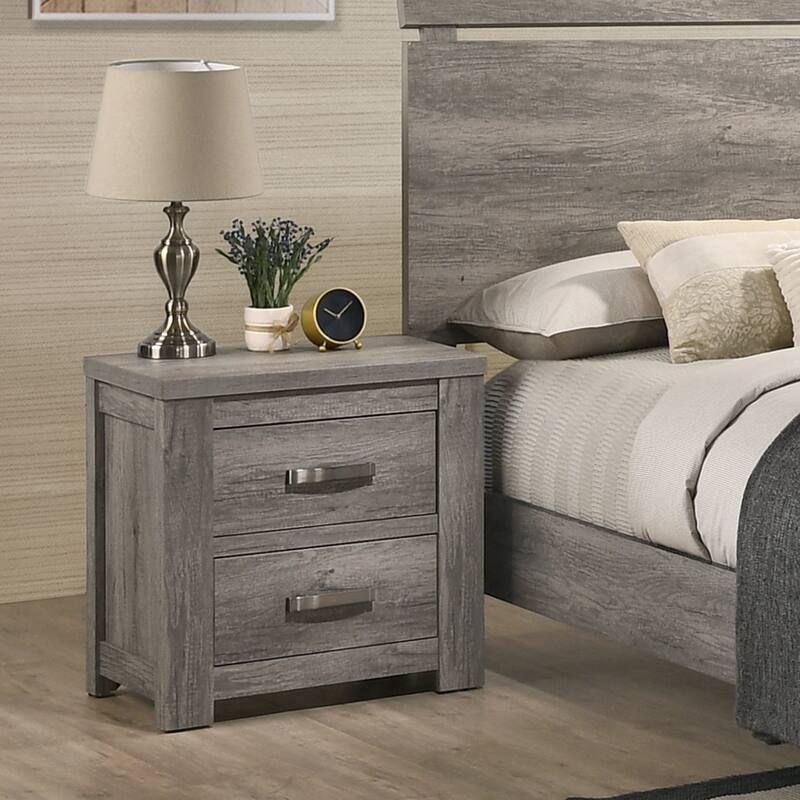 Roundhill Furniture Floren Contemporary Weathered Gray Wood Bedroom Set, Panel Bed, Dresser, Mirror, Nightstand, Chest