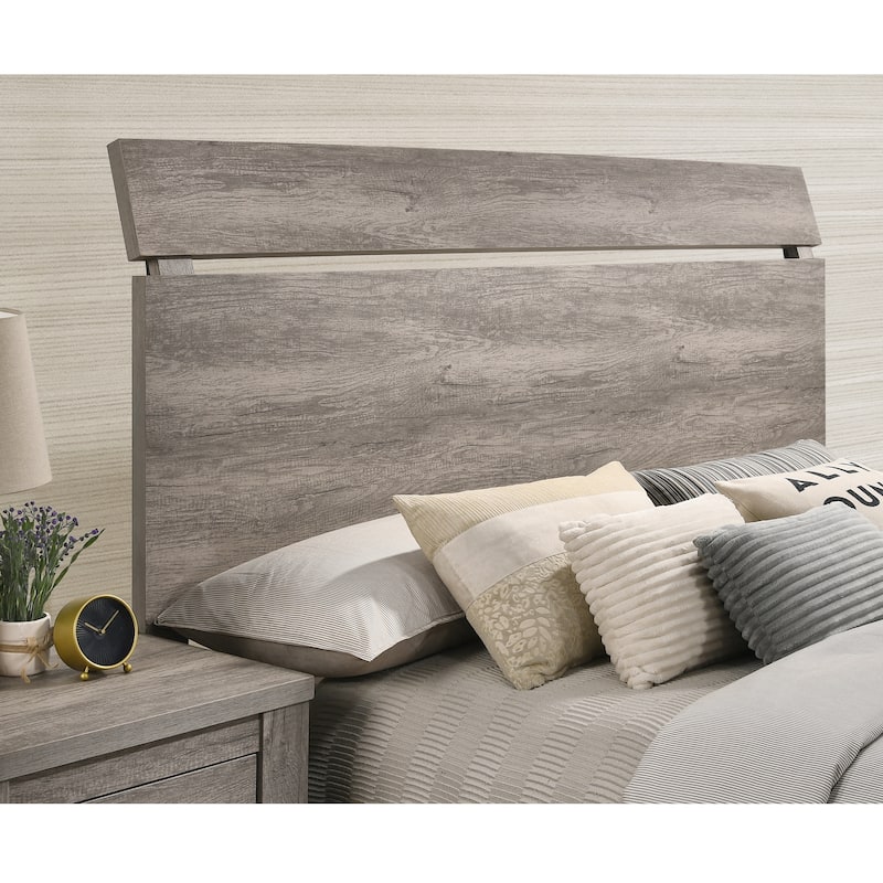 Roundhill Furniture Floren Contemporary Weathered Gray Wood Bedroom Set, Panel Bed, Dresser, Mirror, Nightstand, Chest