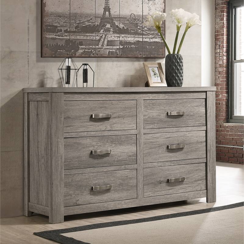 Roundhill Furniture Floren Contemporary Weathered Gray Wood 6-Drawer Dresser
