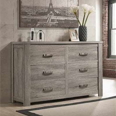 Roundhill Furniture Floren Contemporary Weathered Gray Wood 6-Drawer Dresser