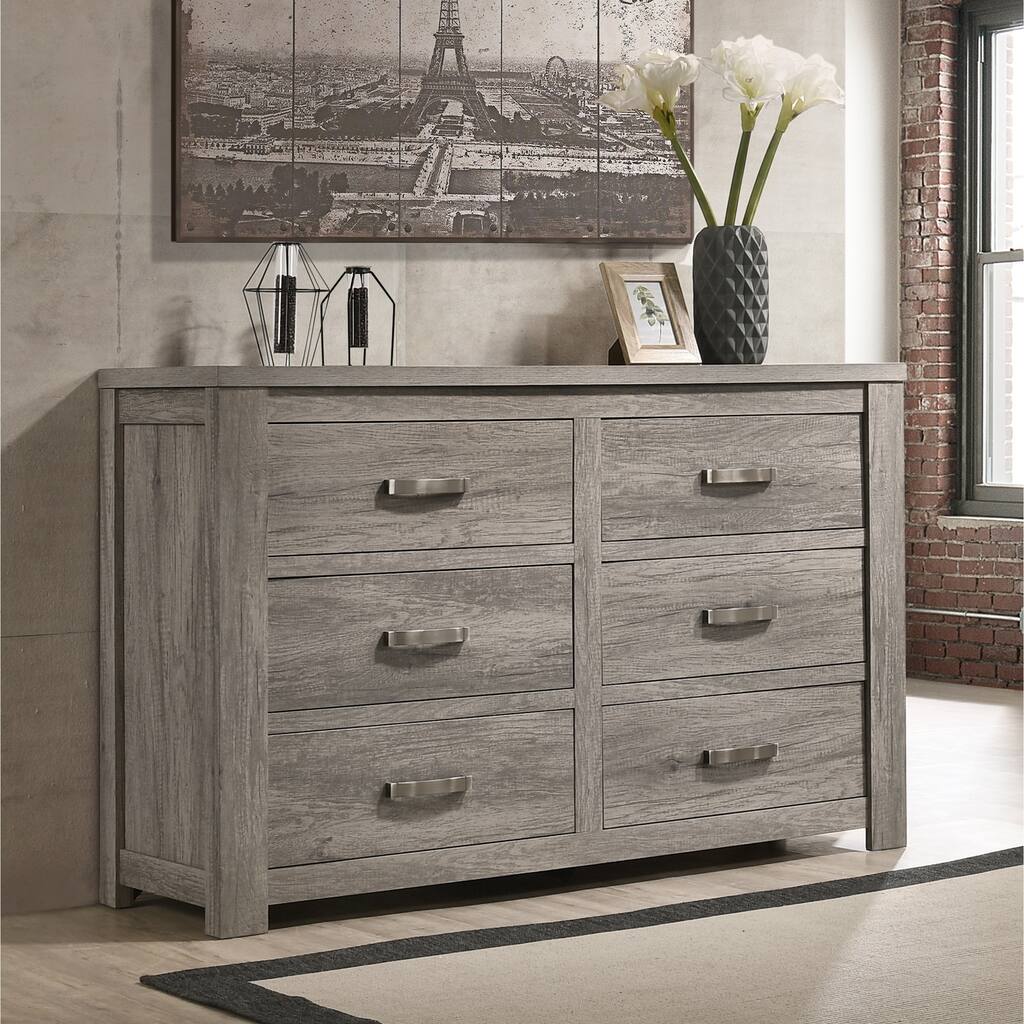 Roundhill Furniture Floren Contemporary Weathered Gray Wood 6-Drawer Dresser