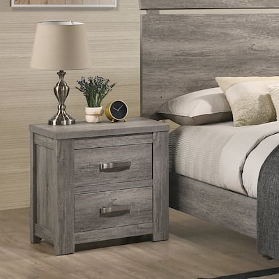 Roundhill Furniture Floren Contemporary Weathered Gray Wood Two-Drawer Nightstand