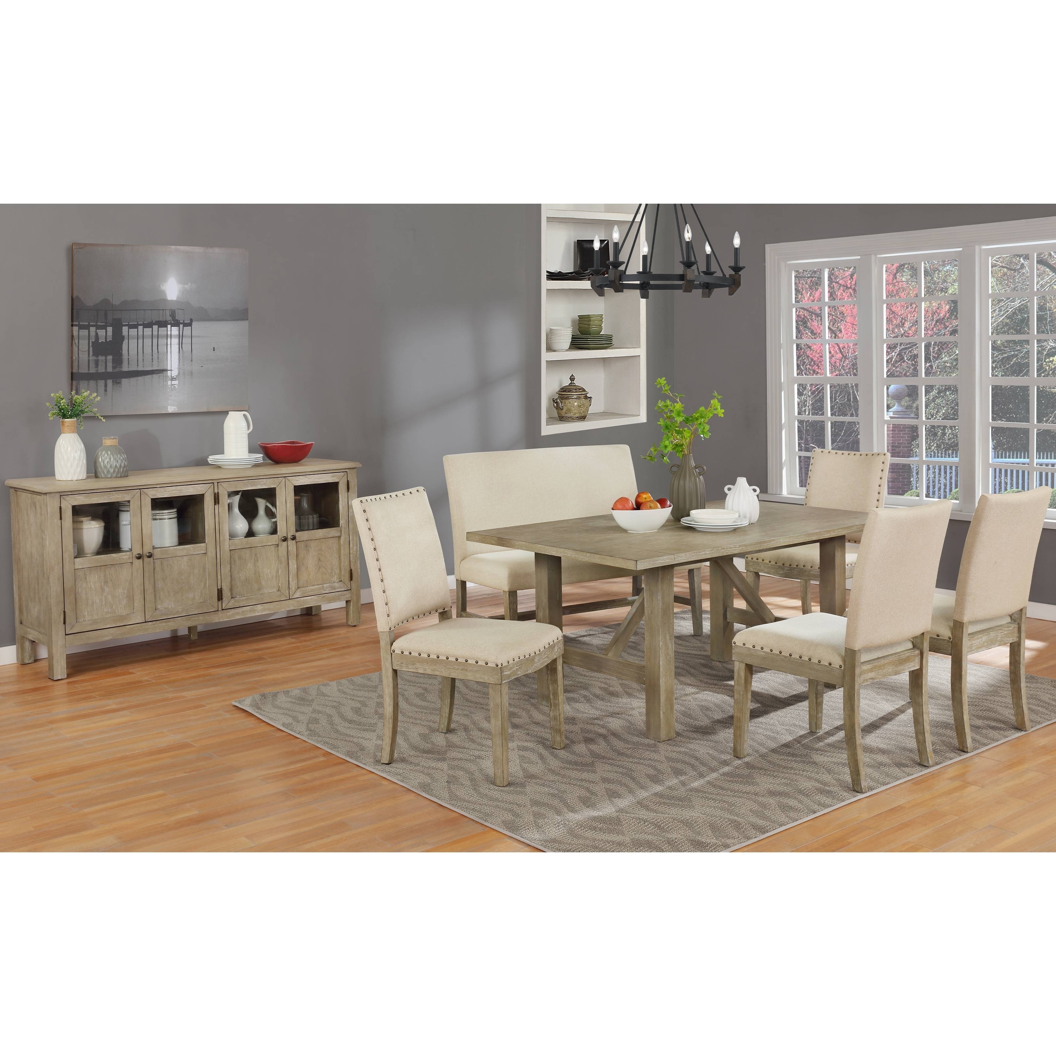 Best Quality Furniture Rustic Beige Dining Set With Upholstered Dining Chairs Bench And Server On Sale Overstock 30933165