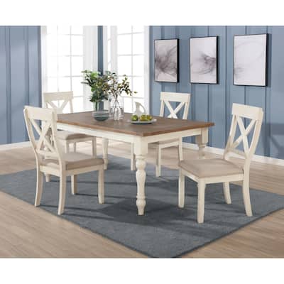 Roundhill Furniture Prato 5-piece Dining Table Set With Cross Back Chairs, Antique White and Distressed Oak