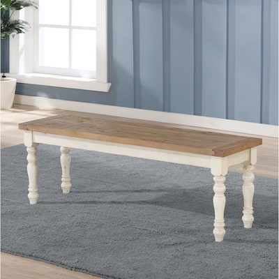 The Gray Barn Far Darrig Antique White and Distressed Oak Wood Dining Bench