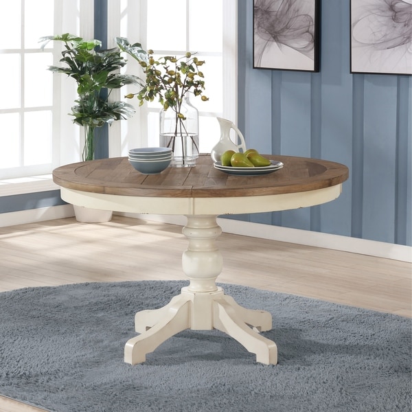 Antique white round dining table deals set