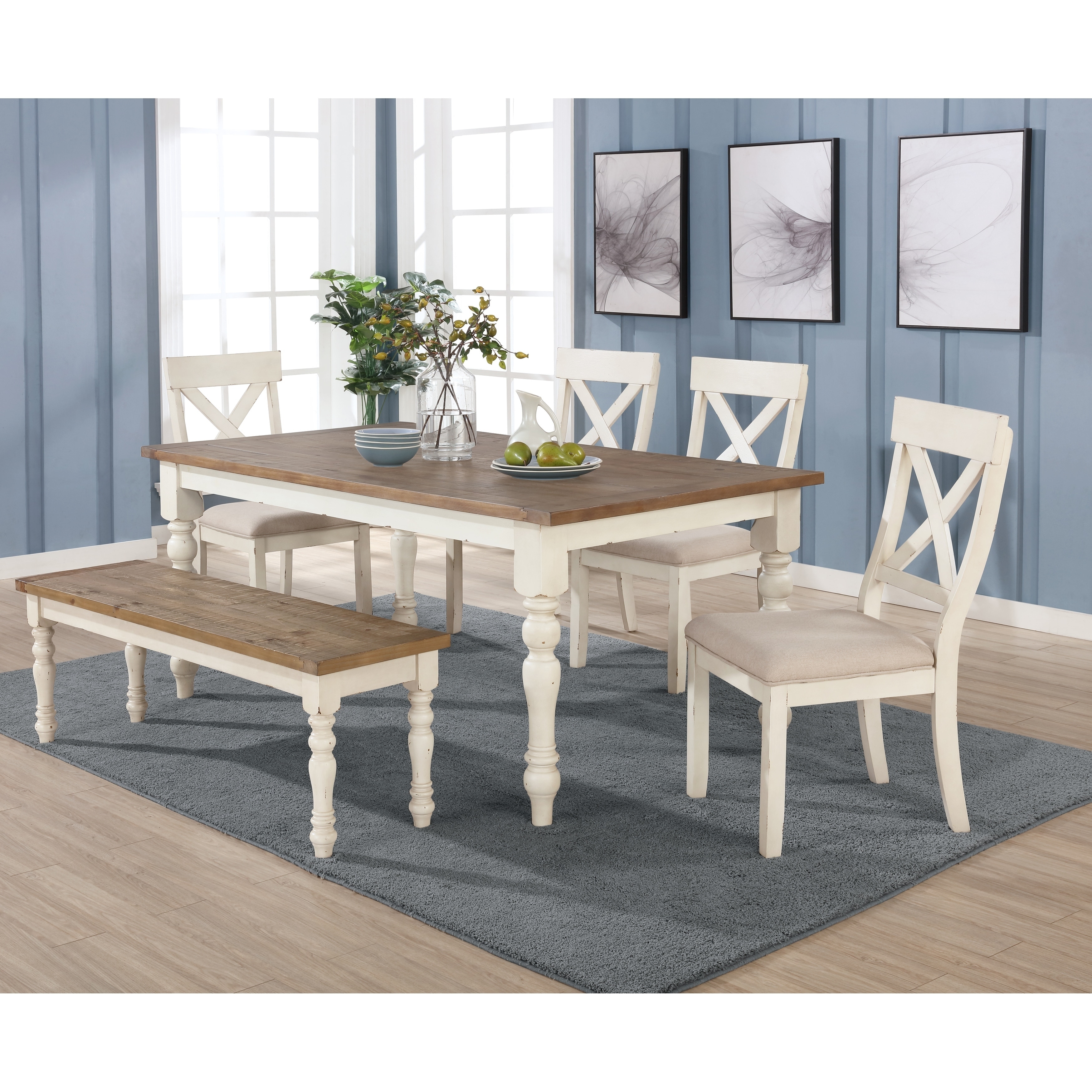 Prato Antique White Distressed Oak 6 Piece Dining Table Set Overstock 30933944