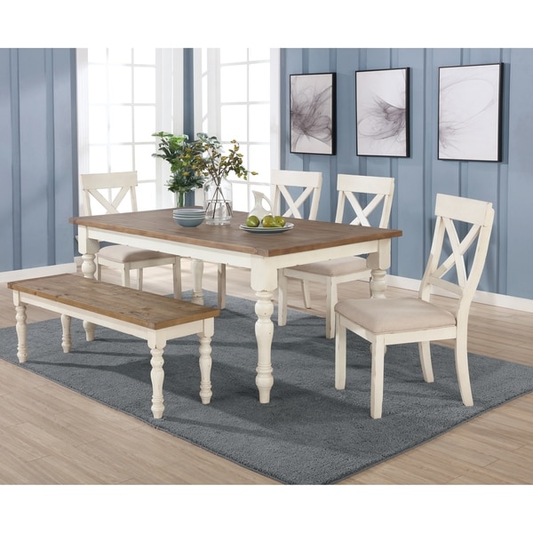 Prato Antique White/ Distressed Oak 6-piece Dining Table Set - On Sale - Overstock - 30933944